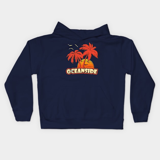 Oceanside Vintage Sunset Kids Hoodie by bridgewalker